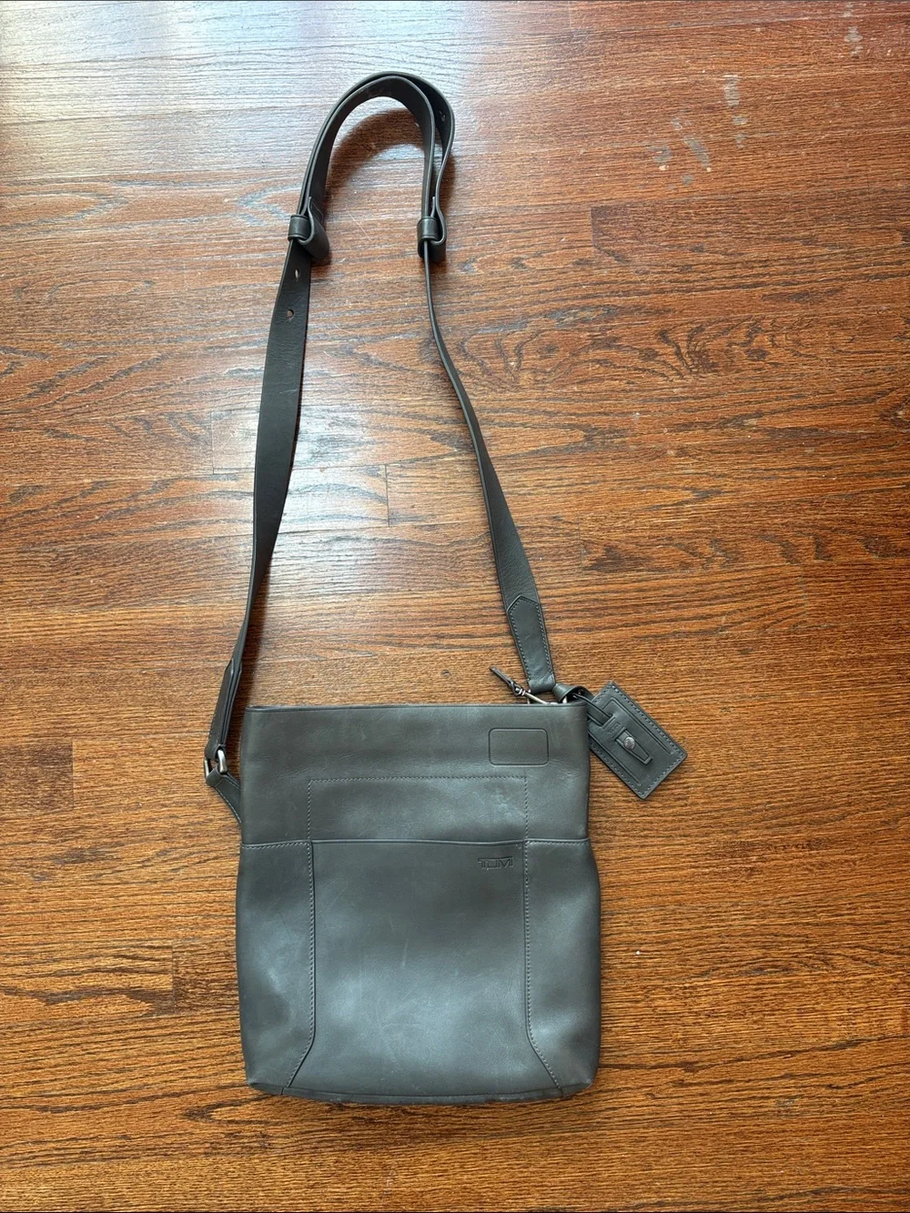 Tumi dark grey Leather Messenger Tote Bag